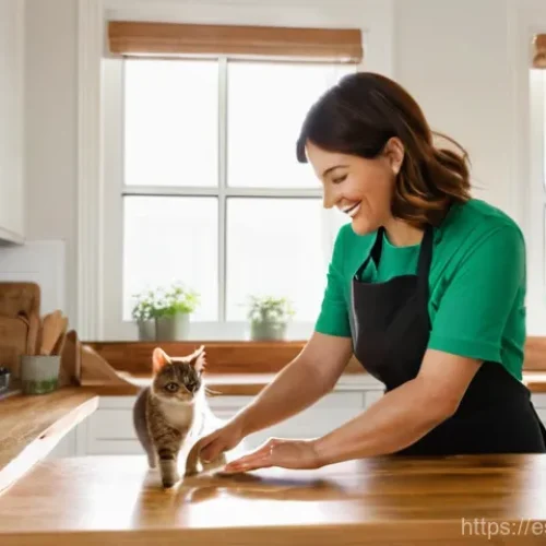 Home 17 고양이 간식 레시피 - **Prompt 1: A joyful female cat owner in her 30s preparing homemade treats in a sunlit, clean kitche...