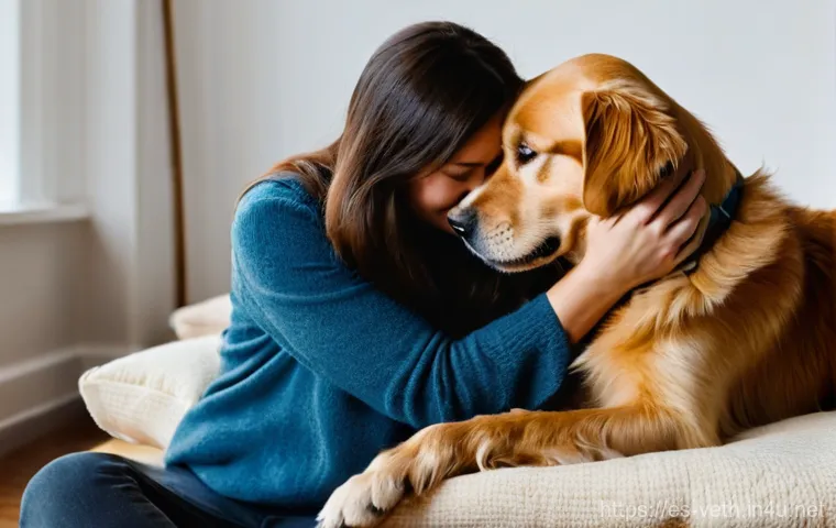 강아지 피부 알러지 전용 샴푸 - A medium-shot, heartwarming image of a Golden Retriever named "Max" showing signs of mild skin irrit...