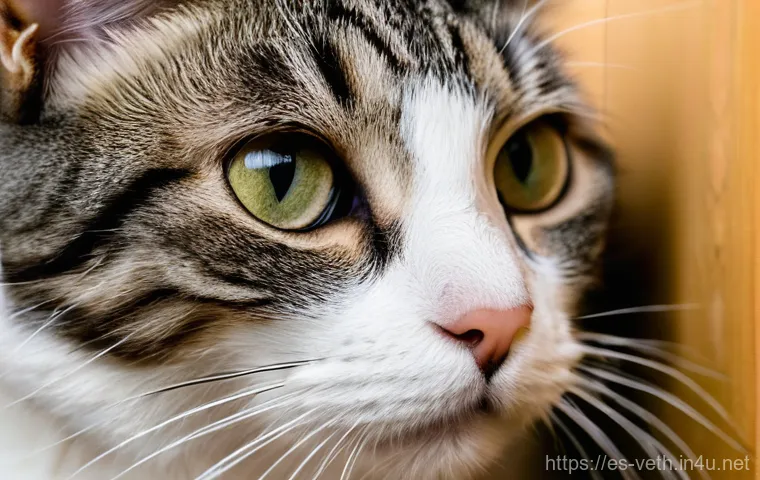 고양이 결막염 치료 방법 - **Prompt 1: Observing Early Symptoms of Feline Conjunctivitis**
"A close-up, soft-focus shot of ...